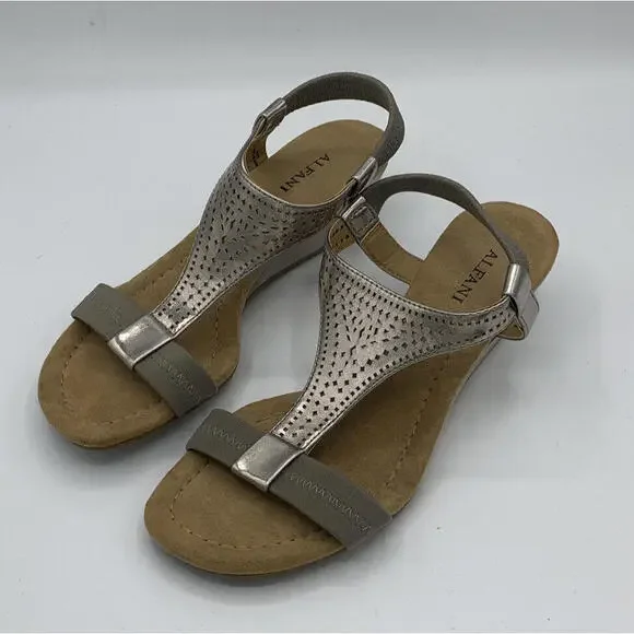 Alfani Rose Gold Sandals Ankle Strap 1” Heel Wedge Open Toe Size 5.5 Metallic - Picture 1 of 8